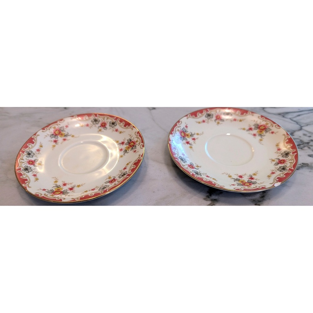 Mikasa Shelly L2806 Ivory China Saucers Set of 2 Pink Floral Gold Trim Japan